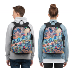 Rivacase Agora Urban Skaters Kinder-Rucksack für Mädchen und Jungen Alltags-Rucksack Schul-Rucksack 12L 5420 BK Schwarz/Bunt