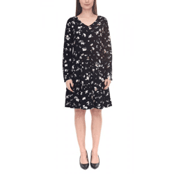 Tamaris Damen Mini-Kleid mit langen Ärmeln Web-Kleid mit floralem Allover-Print 38428365 Schwarz