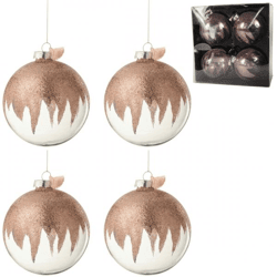 J-Line Weihnachtskugeln aus Glas mit Glitzer, rosa, 12 cm, 4 Stück