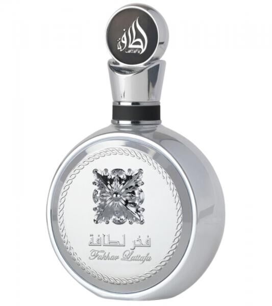 Refined Lattafa Fakhar Platinum Unisex Eau de Parfum—a sensual, oriental body fragrance for women and men, 100 ml, silver