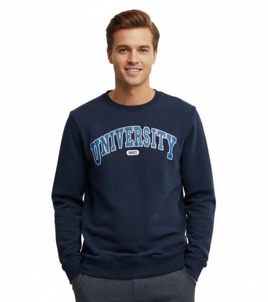 11 PROJECT Davin Herren Sweater mit UNIVERSITY Frontprint Baumwoll-Sweatshirt 20715943 194024 Dunkelblau