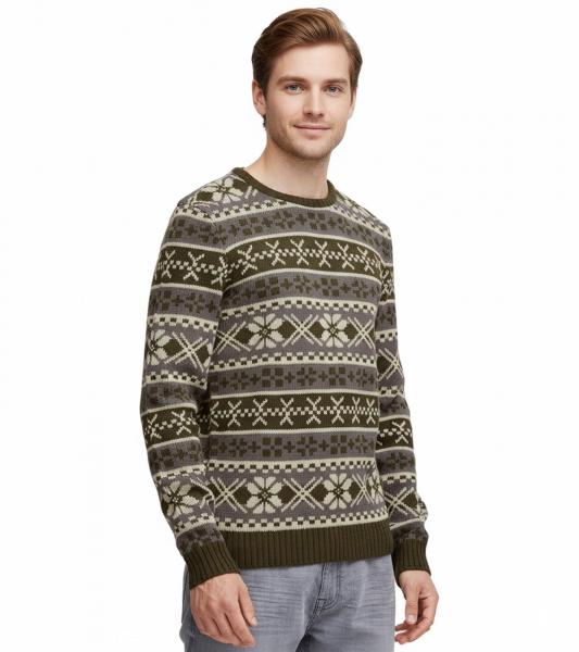 11 PROJECT PRPasco Herren Strick-Pullover mit Wollanteil Langarm-Shirt 20716671 190414 Blau/Wei&szlig;/Schwarz