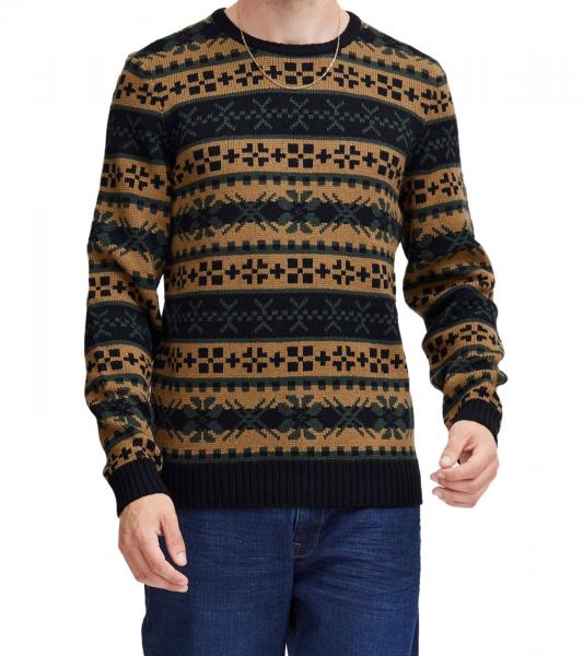 11 PROJECT PRPasco Herren Strick-Pullover mit Wollanteil Langarm-Shirt 20716671 194007 Beige/Schwarz/Gr&uuml;n