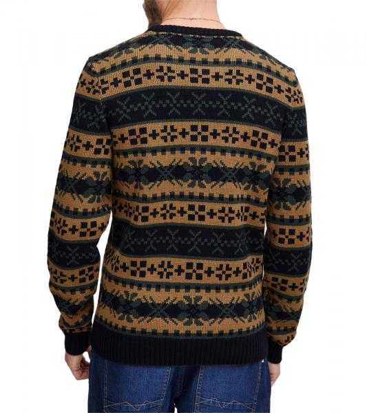 11 PROJECT PRPasco Herren Strick-Pullover mit Wollanteil Langarm-Shirt 20716671 194007 Beige/Schwarz/Gr&uuml;n
