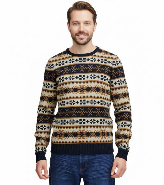 11 PROJECT PRPasco Herren Strick-Pullover mit Wollanteil Langarm-Shirt 20716671 194024 Wei&szlig;/Navy/Beige