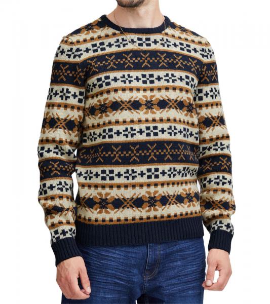 11 PROJECT PRPasco Herren Strick-Pullover mit Wollanteil Langarm-Shirt 20716671 194024 Wei&szlig;/Navy/Beige