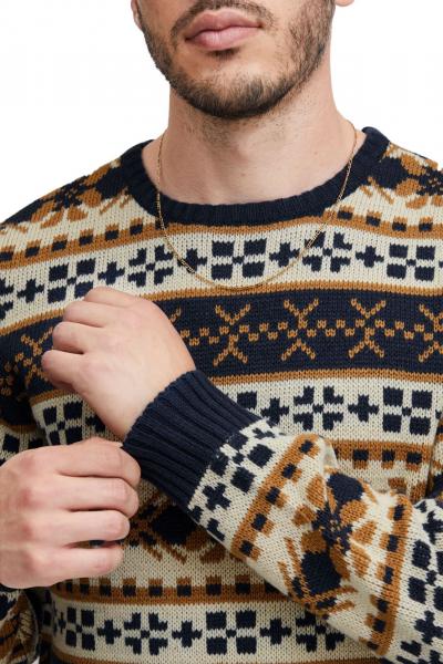 11 PROJECT PRPasco Herren Strick-Pullover mit Wollanteil Langarm-Shirt 20716671 194024 Wei&szlig;/Navy/Beige
