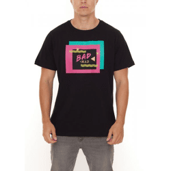 BAD+MAD Berlin Men's Cotton T-Shirt with Colorful Front Print, Crew Neck, BMTR002, Black