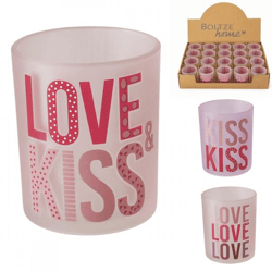 Boltze Teelichthalter „Kiss“, rosa, 8 cm, 3er-Set, sortiert