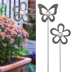 Garden stake with ball, silver, 2/set, approx. 95 cm H