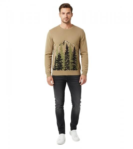 Herren Feinstrick-Pullover Rundhals-Pullover mit Wald und Berge-Muster Winter-Pulli Gro&szlig;e Gr&ouml;&szlig;en 971556 Khaki