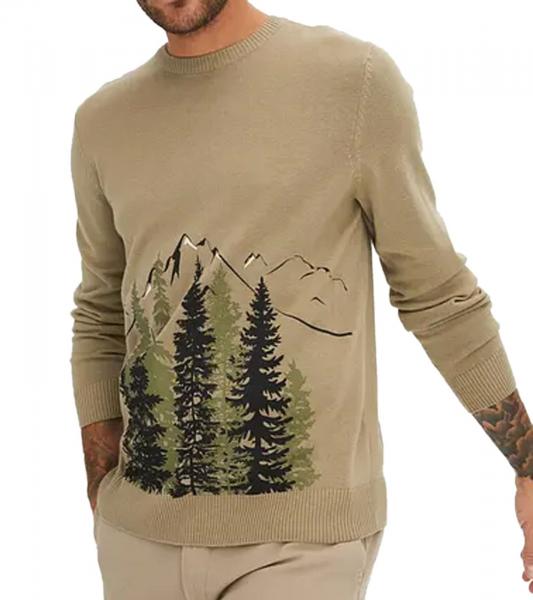 Herren Feinstrick-Pullover Rundhals-Pullover mit Wald und Berge-Muster Winter-Pulli Gro&szlig;e Gr&ouml;&szlig;en 971556 Khaki