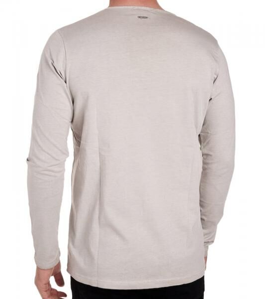 Herren Langarm-Shirt mit Schriftzug Sommer-Baumwoll-Longsleeve mit V-Ausschnitt Freizeit-Pullover R-10115 Beige