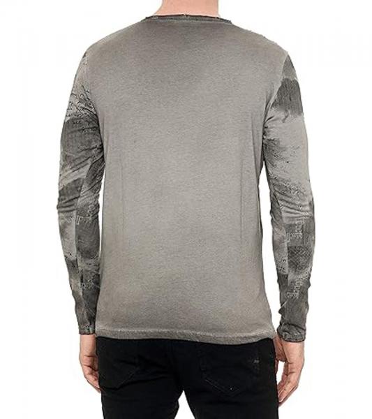 Herren Longsleeve im Batik-Stil Langarm-Shirt mit urbanen Print R-10140 Anthrazit