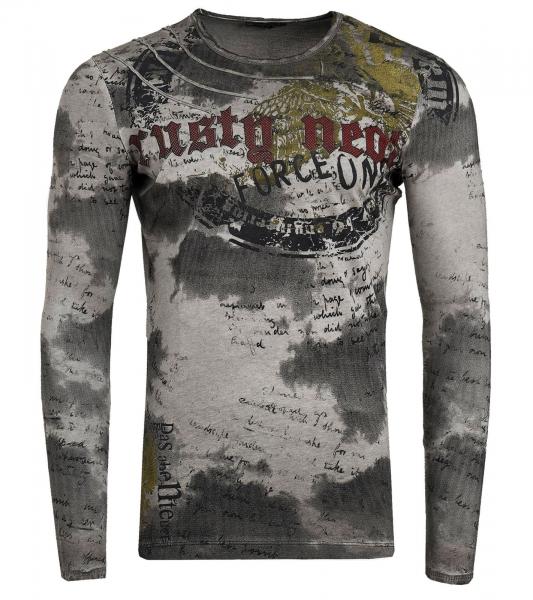 Herren Longsleeve im Batik-Stil Langarm-Shirt mit urbanen Print R-10140 Anthrazit