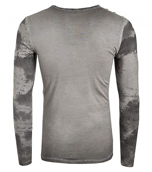 Herren Longsleeve im Batik-Stil Langarm-Shirt mit urbanen Print R-10140 Anthrazit