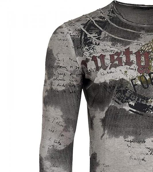 Herren Longsleeve im Batik-Stil Langarm-Shirt mit urbanen Print R-10140 Anthrazit