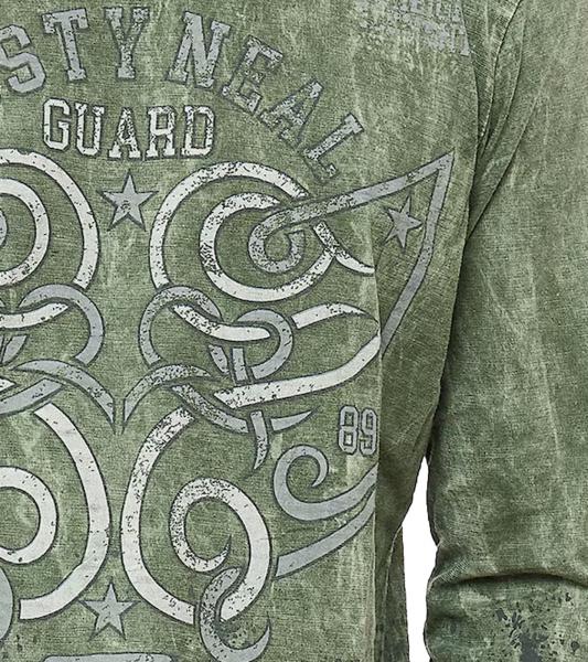 Herren Longsleeve mit Allover-Tribal-Print Baumwoll-Langarm-Shirt Sommer-Pullover Freizeit-Shirt R-10152 Khaki