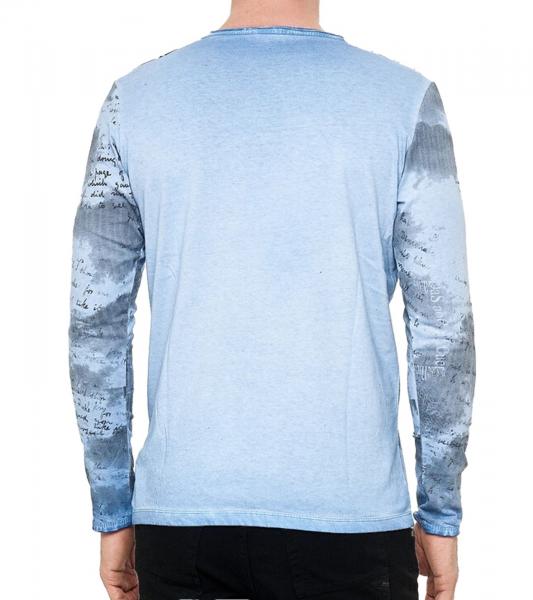 Herren Longsleeve mit Farbverlauf Baumwoll-Langarm-Shirt Sommer-Pullover Freizeit-Shirt R-10140 Blau