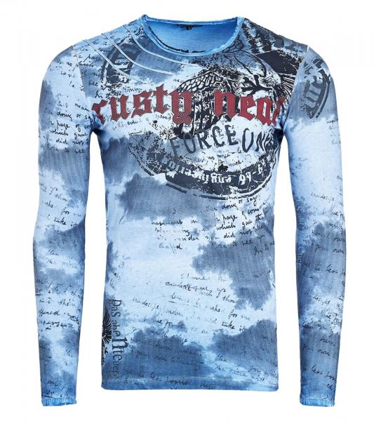 Herren Longsleeve mit Farbverlauf Baumwoll-Langarm-Shirt Sommer-Pullover Freizeit-Shirt R-10140 Blau