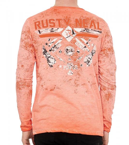 Herren Longsleeve mit Fighter-Print Baumwoll-Langarm-Shirt Sommer-Pullover Freizeit-Shirt R-10150 Orange