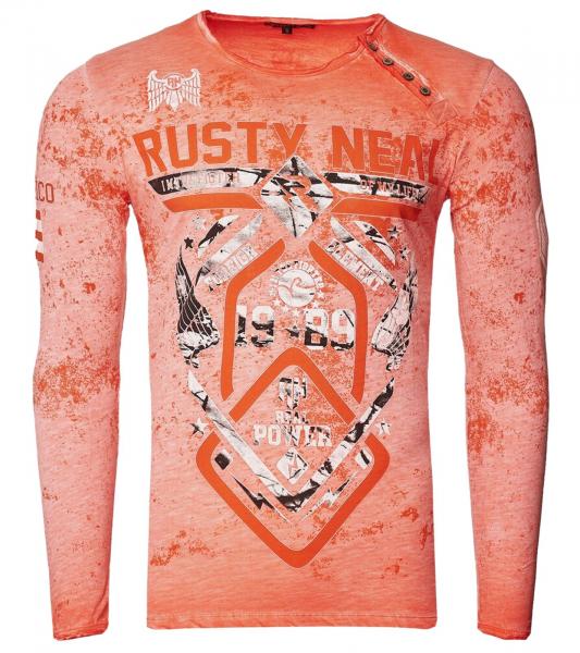 Herren Longsleeve mit Fighter-Print Baumwoll-Langarm-Shirt Sommer-Pullover Freizeit-Shirt R-10150 Orange