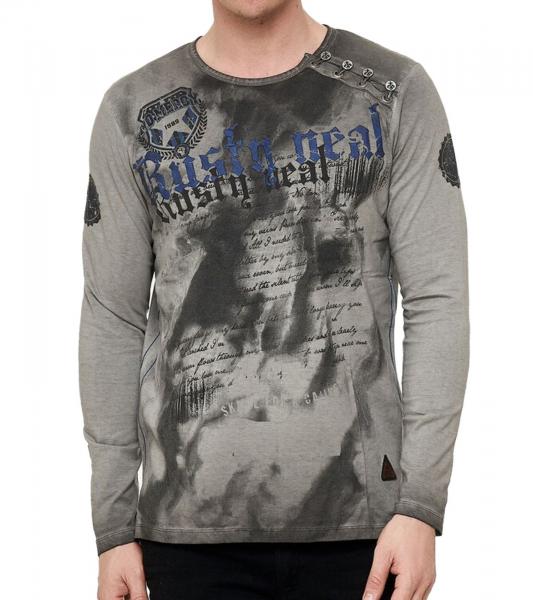Herren Longsleeve mit gro&szlig;em Schriftzug Baumwoll-Langarm-Shirt Sommer-Pullover Freizeit-Shirt R-10155 Dunkelgrau