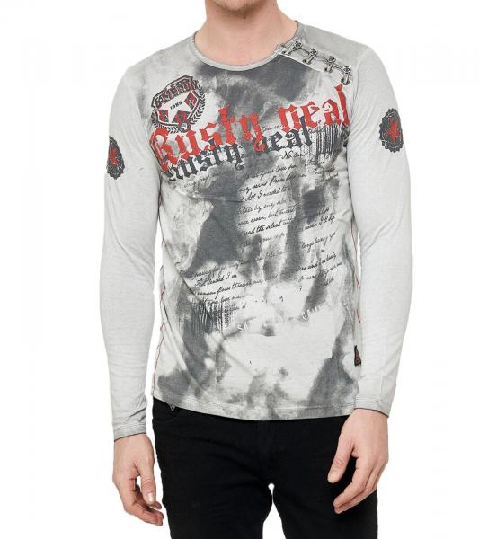 Herren Longsleeve mit gro&szlig;em Schriftzug Baumwoll-Langarm-Shirt Sommer-Pullover Freizeit-Shirt R-10155 Grau