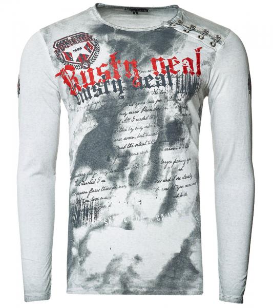 Herren Longsleeve mit gro&szlig;em Schriftzug Baumwoll-Langarm-Shirt Sommer-Pullover Freizeit-Shirt R-10155 Grau