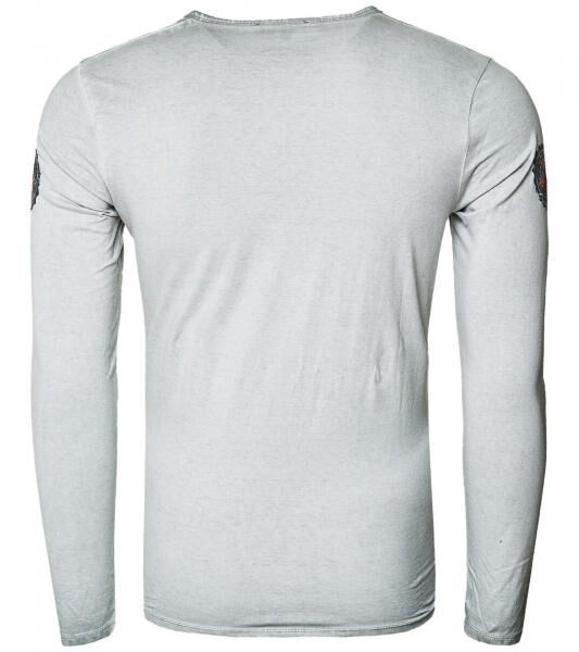 Herren Longsleeve mit gro&szlig;em Schriftzug Baumwoll-Langarm-Shirt Sommer-Pullover Freizeit-Shirt R-10155 Grau