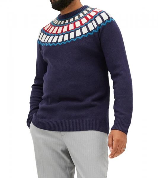 Herren Strick-Pullover mit geometrischen Muster Freizeit-Sweater 920675 Blau