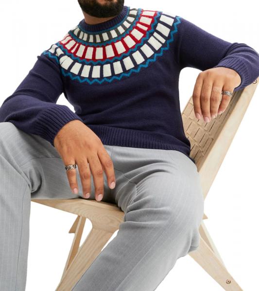 Herren Strick-Pullover mit geometrischen Muster Freizeit-Sweater 920675 Blau