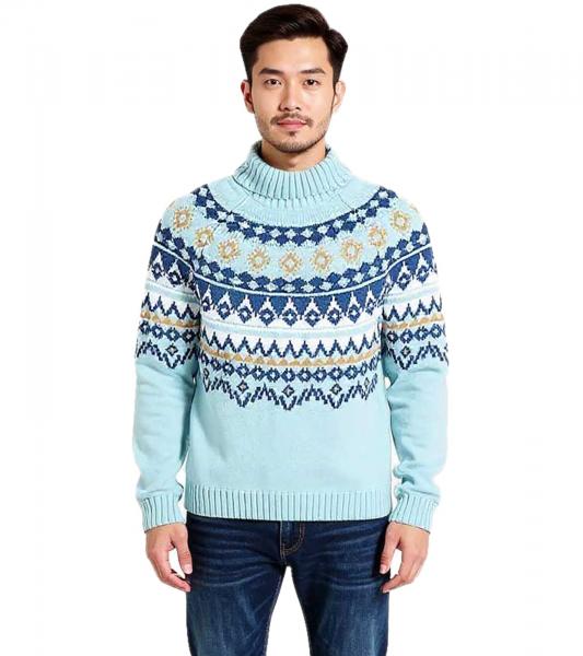 Herren Strick-Pullover mit geometrischen Muster Freizeit-Sweater Gro&szlig;e Gr&ouml;&szlig;en 955017 Blau