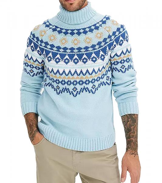 Herren Strick-Pullover mit geometrischen Muster Freizeit-Sweater Gro&szlig;e Gr&ouml;&szlig;en 955017 Blau