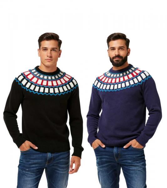 Herren Strick-Pullover mit geometrischen Muster Freizeit-Sweater in Schwarz oder Blau