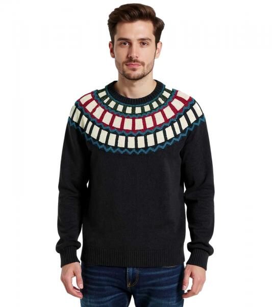 Herren Strick-Pullover mit geometrischen Muster Freizeit-Sweater in Schwarz oder Blau