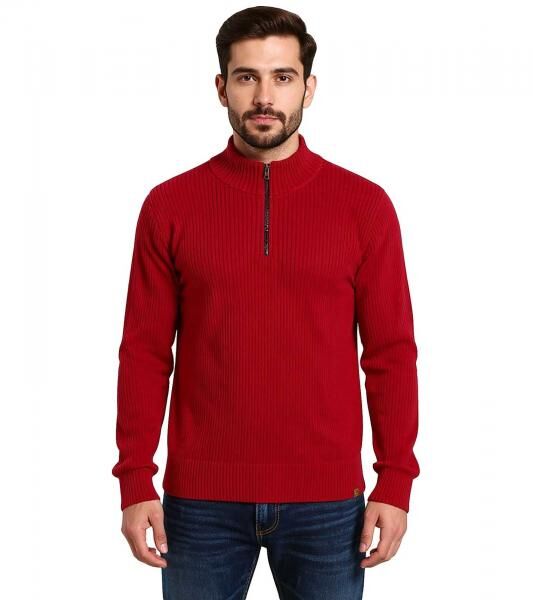Herren Strick-Troyer klassischer Strick-Pulli mit Rei&szlig;verschluss Langarm-Pullover Gro&szlig;e Gr&ouml;&szlig;en 978933 Rostrot