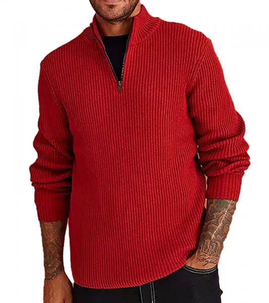 Herren Strick-Troyer klassischer Strick-Pulli mit Rei&szlig;verschluss Langarm-Pullover Gro&szlig;e Gr&ouml;&szlig;en 978933 Rostrot