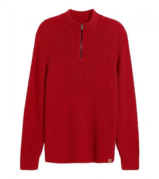 Herren Strick-Troyer klassischer Strick-Pulli mit Rei&szlig;verschluss Langarm-Pullover Gro&szlig;e Gr&ouml;&szlig;en 978933 Rostrot