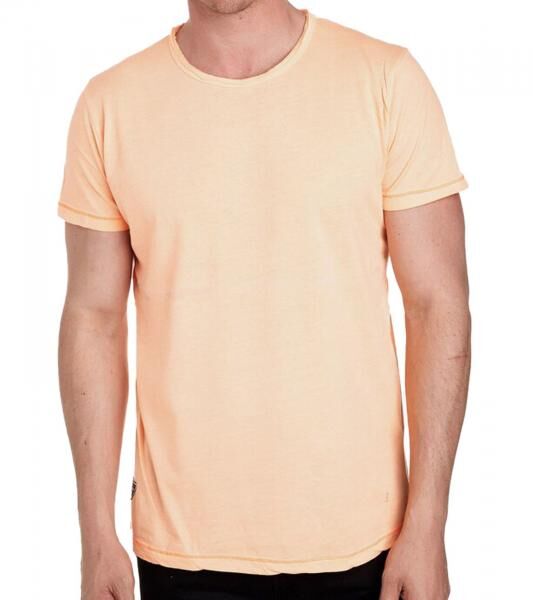 Herren T-Shirt Basic Baumwoll-Shirt verwaschenes Rundhals-Shirt Kurzarm R-15200 Neon-Orange