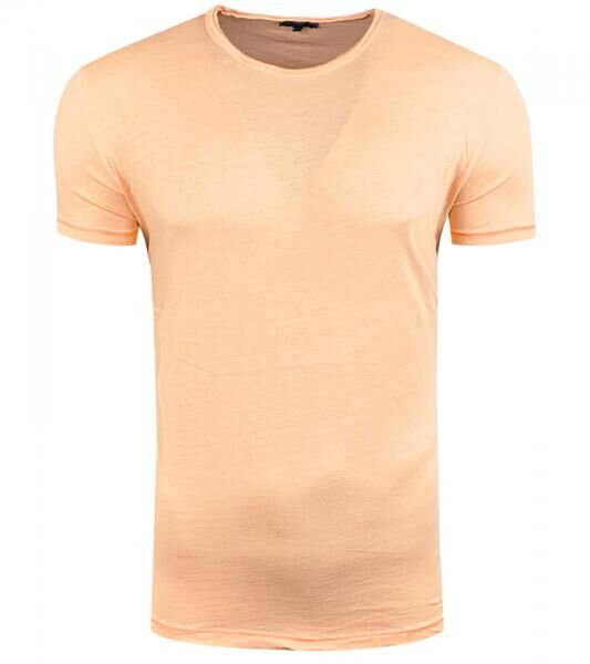 Herren T-Shirt Basic Baumwoll-Shirt verwaschenes Rundhals-Shirt Kurzarm R-15200 Neon-Orange