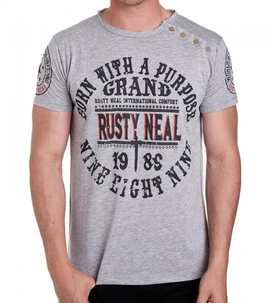 Herren T-Shirt mit "Born with a Purpose" Print Baumwoll-Shirt Rundhals-Shirt R-15216 Hellgrau meliert