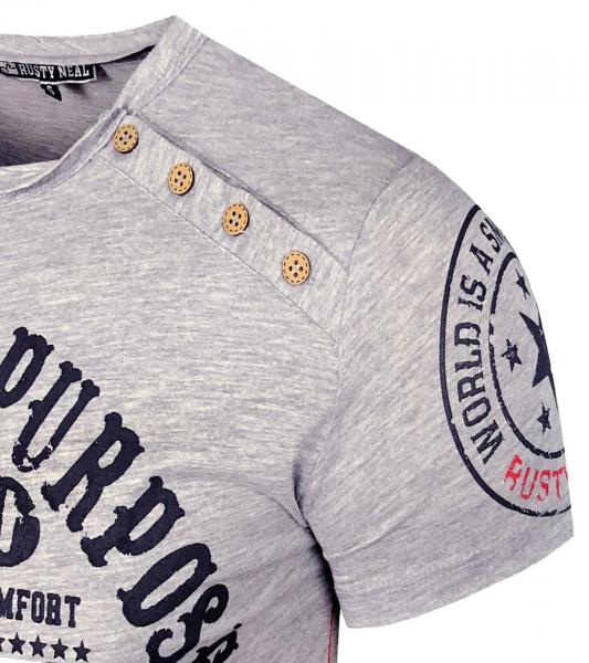 Herren T-Shirt mit "Born with a Purpose" Print Baumwoll-Shirt Rundhals-Shirt R-15216 Hellgrau meliert