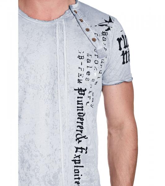 Herren T-Shirt mit Plunderer & Exploiter Print Baumwoll-Shirt Rundhals-Shirt R-15191 Grau