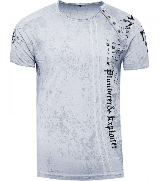 Herren T-Shirt mit Plunderer & Exploiter Print Baumwoll-Shirt Rundhals-Shirt R-15191 Grau