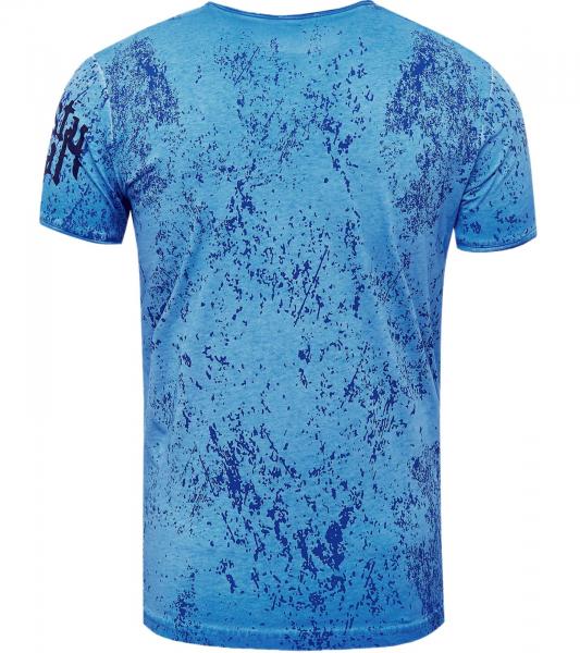 Herren T-Shirt mit Plunderer & Exploiter Print Baumwoll-Shirt Rundhals-Shirt R-15191 Petrol Blau
