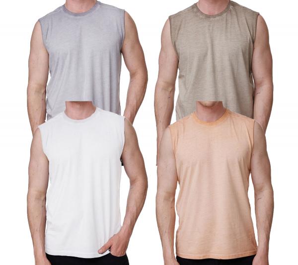 Herren Tank-Top Kurzarm-Shirt schlichtes Sommer Top Baumwoll-Shirt R-15286 Hell-Orange, Wei&szlig;, Khaki oder Grau
