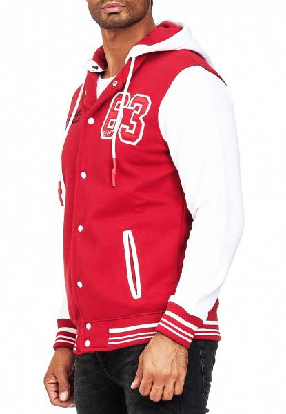 L&auml;ssige Sweat-Jacke f&uuml;r Herren im College-Style Kapuzen-Pullover Sweater 6876-1 Rot /Wei&szlig;