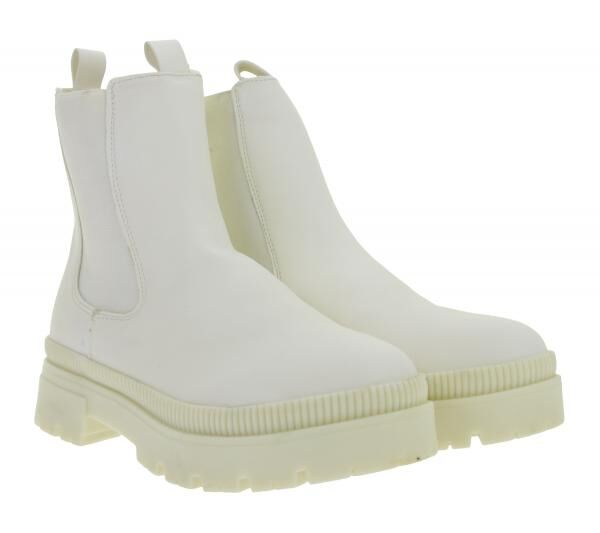 L&auml;ssiger Damen Chelsea-Boots mit profilierter Sohle Schlupf-Stiefelette Winter-Boots 948556 Wei&szlig;