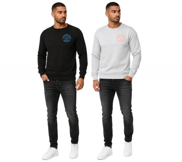 L&auml;ssiger Herren Rundhals-Sweater mit Logo Print und gro&szlig;em R&uuml;ckendruck Pullover 19103 in Schwarz oder Grau